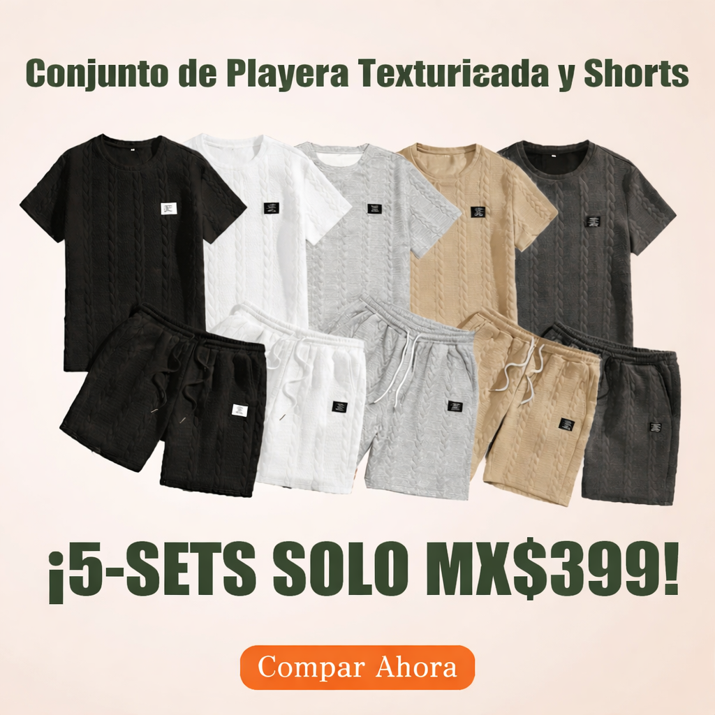 Conjunto de Camiseta Texturizada Sólida para Hombre y Shorts con Cintura Ajustable