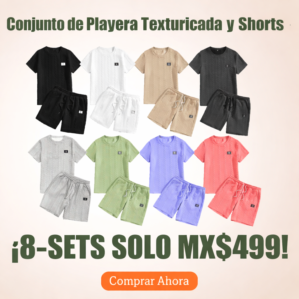 Conjunto de Camiseta Texturizada Sólida para Hombre y Shorts con Cintura Ajustable