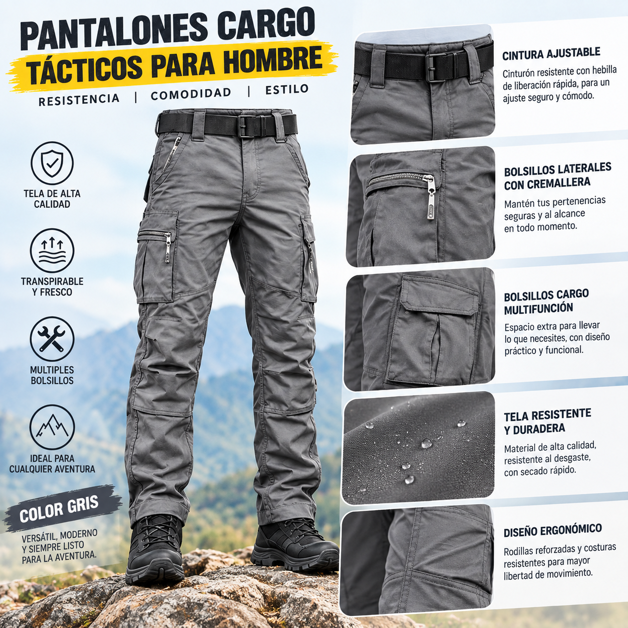 Pantalones cargo tácticos para hombre estilo primavera y otoño, tejido microelástico de alta calidad, suave y transpirable, múltiples bolsillos, adecuados para salidas casuales