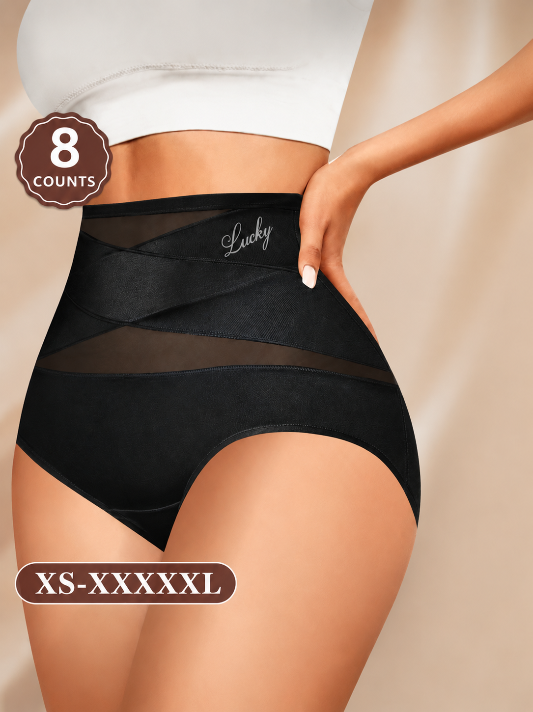 8-Pack Cross-Waist Mesh Women's Thong Pants, Soft Breathable High Waist, Comfortable Non-Squeezing, Sizes XS-Xxxl, Multiple Colors