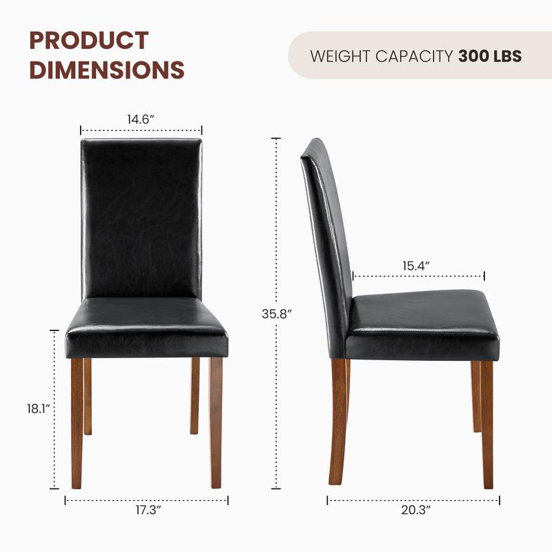 Juego de 4 sillas de comedor, sillas de cocina tapizadas en cuero vegano, sillas laterales de madera con respaldo ergonómico curvado y patas de madera de caucho, asientos acolchados de respaldo alto para comedor.