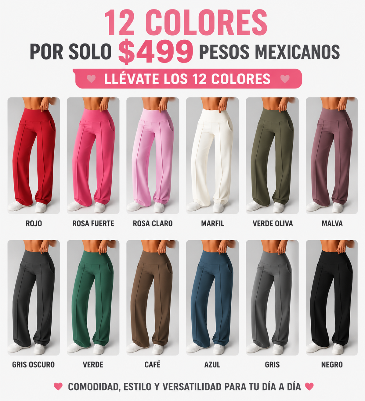 Pantalones de mujer de tiro medio, cintura elástica y pernera ancha; estilo deportivo casual, cómodos bolsillos laterales; ideales para el día a día; moda femenina.