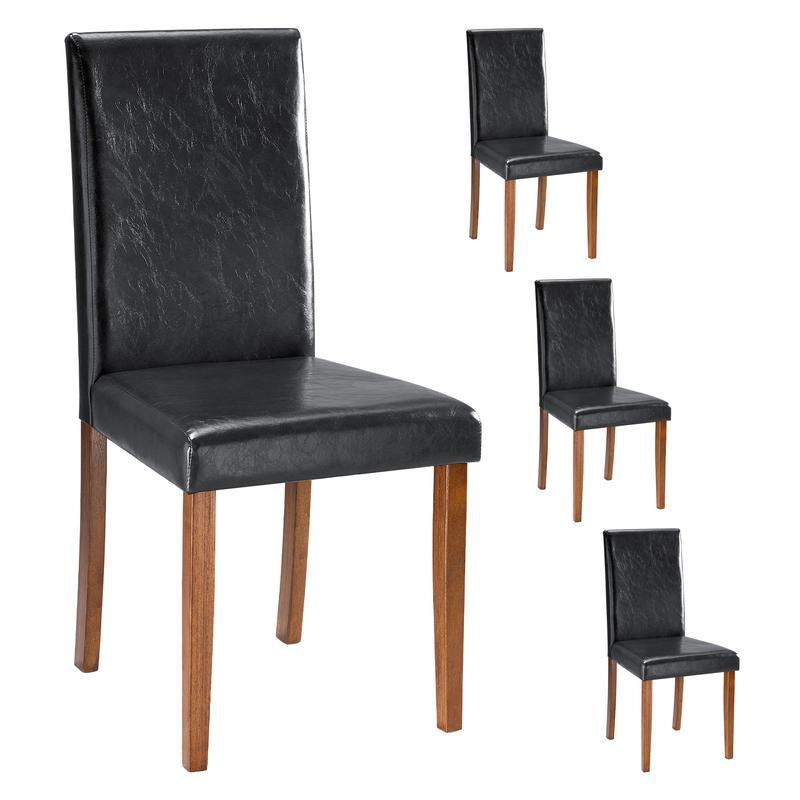 Juego de 4 sillas de comedor, sillas de cocina tapizadas en cuero vegano, sillas laterales de madera con respaldo ergonómico curvado y patas de madera de caucho, asientos acolchados de respaldo alto para comedor.
