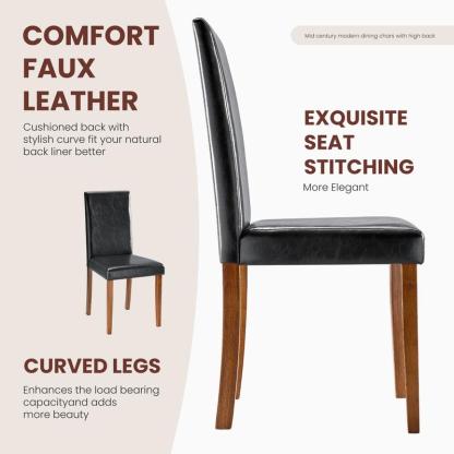 Juego de 4 sillas de comedor, sillas de cocina tapizadas en cuero vegano, sillas laterales de madera con respaldo ergonómico curvado y patas de madera de caucho, asientos acolchados de respaldo alto para comedor.