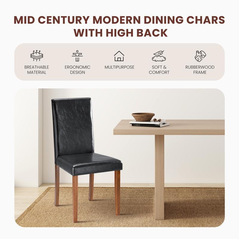 Juego de 4 sillas de comedor, sillas de cocina tapizadas en cuero vegano, sillas laterales de madera con respaldo ergonómico curvado y patas de madera de caucho, asientos acolchados de respaldo alto para comedor.