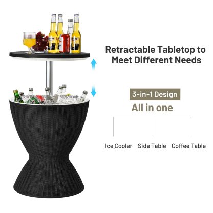Tangkula - Mesa de Bar para Exteriores, Estilo ratán, Enfriador de Cerveza y Vino de 8 galones, cubeta de Hielo para Todo Tipo de Clima con Altura Ajustable, tapón de Drenaje, Mesa de Centro 3 en 1