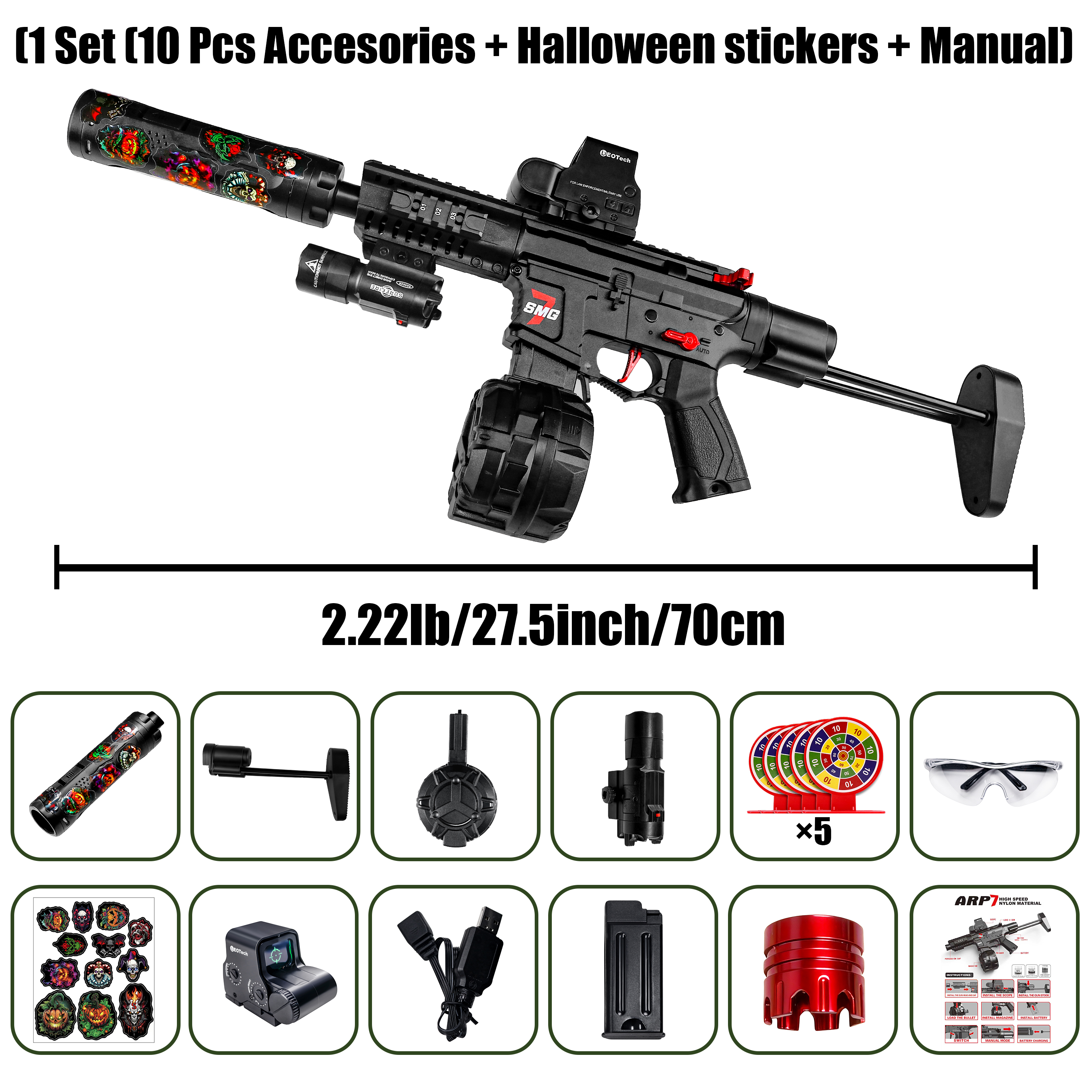 JOYNAS ARP7 Electric Gel Ball Impact Toy - Eco-Friendly Splash Ball Impact Toy, Automatic Outdoor Game Toy, Suitable for Active Team Games, Comes with DIY Halloween Stickers, Great for Halloween and Christmas Gifts