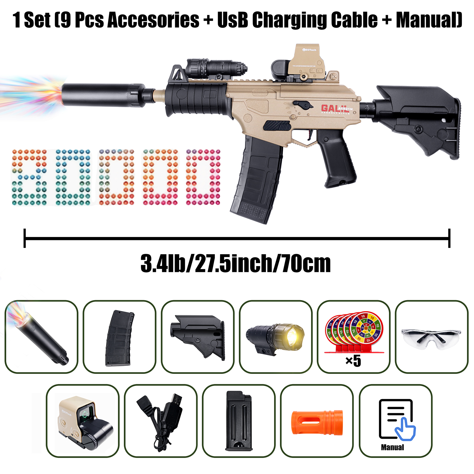 Electric Gel Splat Blaster, Splatter Ball Blaster Automatic and Manual with 80,000 Gels for Outdoor Activities-Fighting Shooting Team Game Ages 14+
