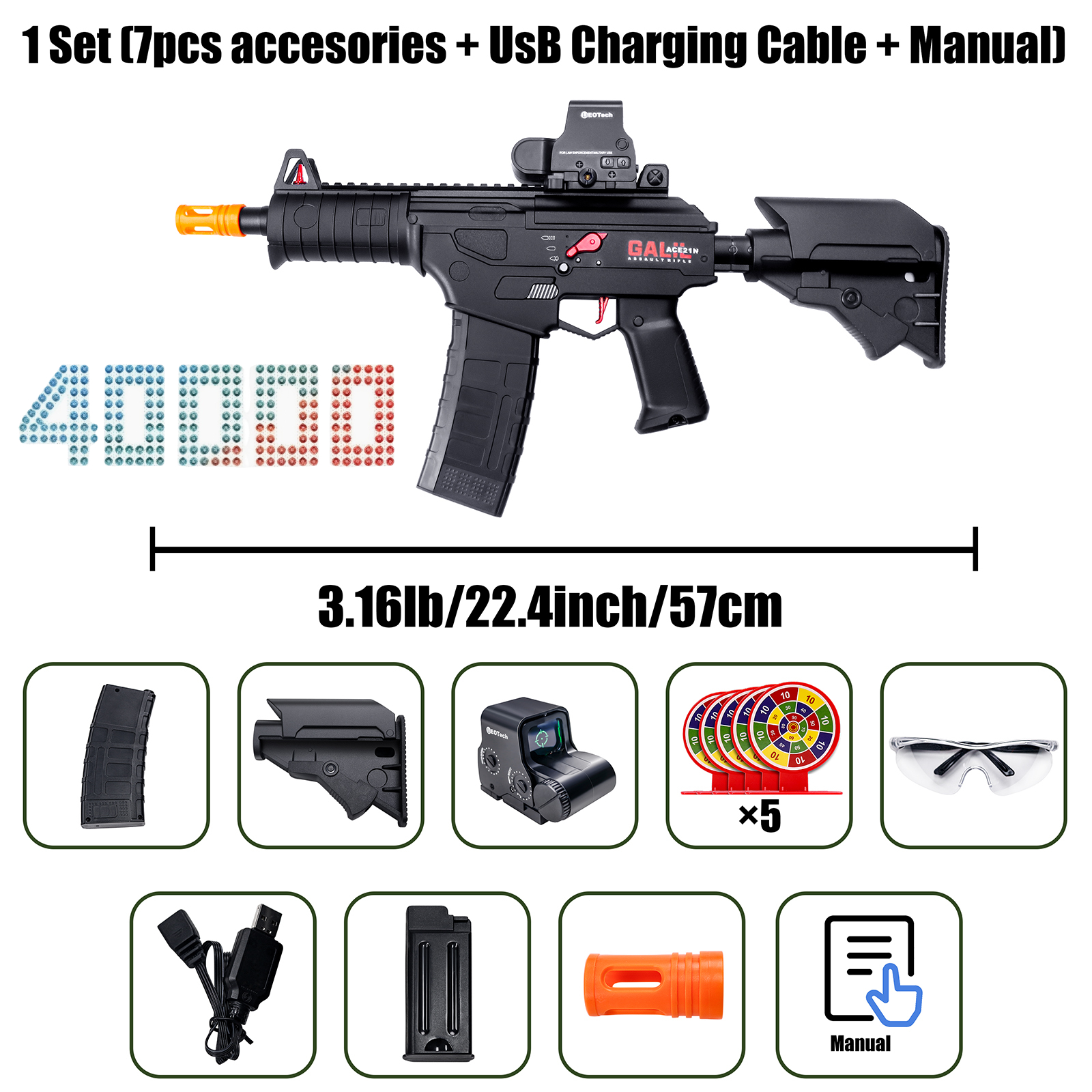 Electric Gel Splat Blaster, Splatter Ball Blaster Automatic and Manual with 80,000 Gels for Outdoor Activities-Fighting Shooting Team Game Ages 14+