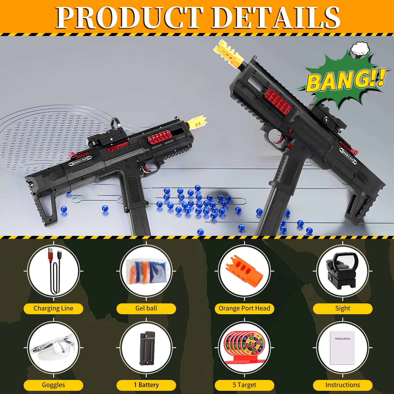 Electric Gel Splat Blaster, Splatter Ball Blaster Automatic and Manual with 80,000 Gels for Outdoor Activities-Fighting Shooting Team Game Ages 14+