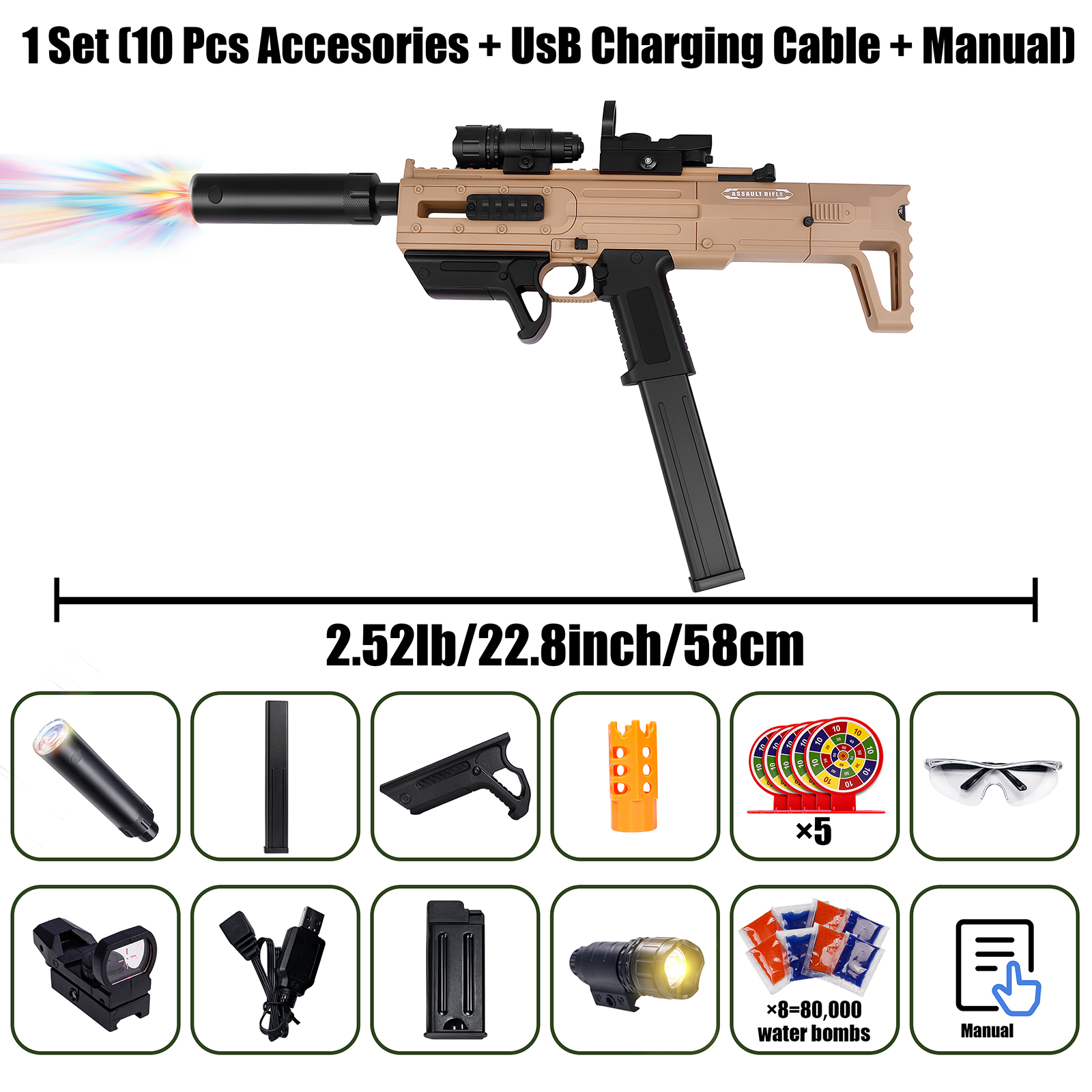 Electric Gel Splat Blaster, Splatter Ball Blaster Automatic and Manual with 80,000 Gels for Outdoor Activities-Fighting Shooting Team Game Ages 14+