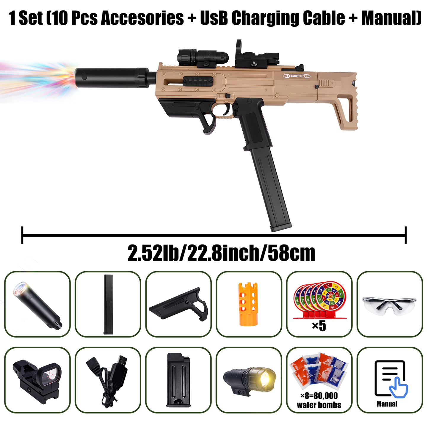 Electric Gel Splat Blaster, Splatter Ball Blaster Automatic and Manual with 80,000 Gels for Outdoor Activities-Fighting Shooting Team Game Ages 14+