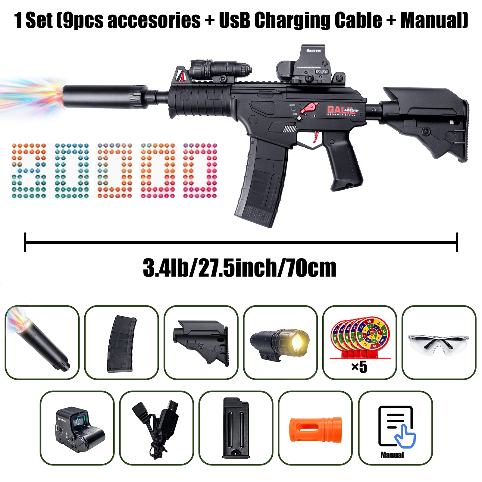 Electric Gel Splat Blaster, Splatter Ball Blaster Automatic and Manual with 80,000 Gels for Outdoor Activities-Fighting Shooting Team Game Ages 14+