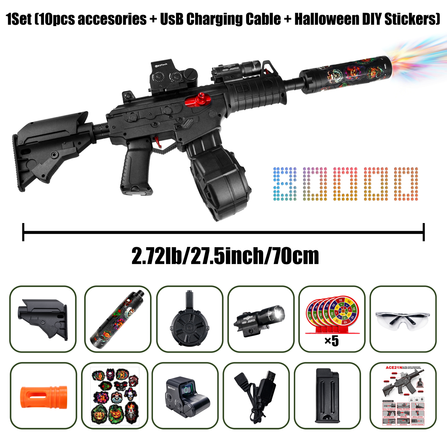 Electric Gel Splat Blaster, Splatter Ball Blaster Automatic and Manual with 80,000 Gels for Outdoor Activities-Fighting Shooting Team Game Ages 14+