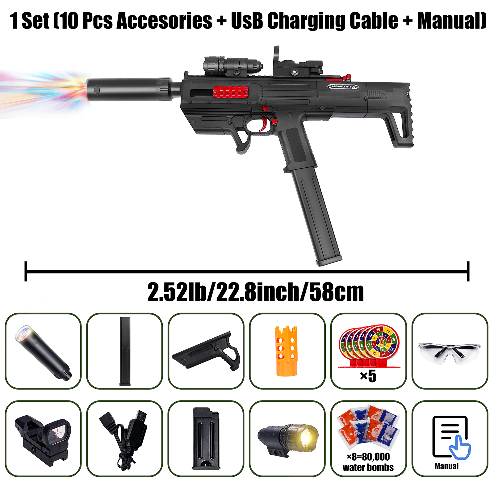 Electric Gel Splat Blaster, Splatter Ball Blaster Automatic and Manual with 80,000 Gels for Outdoor Activities-Fighting Shooting Team Game Ages 14+