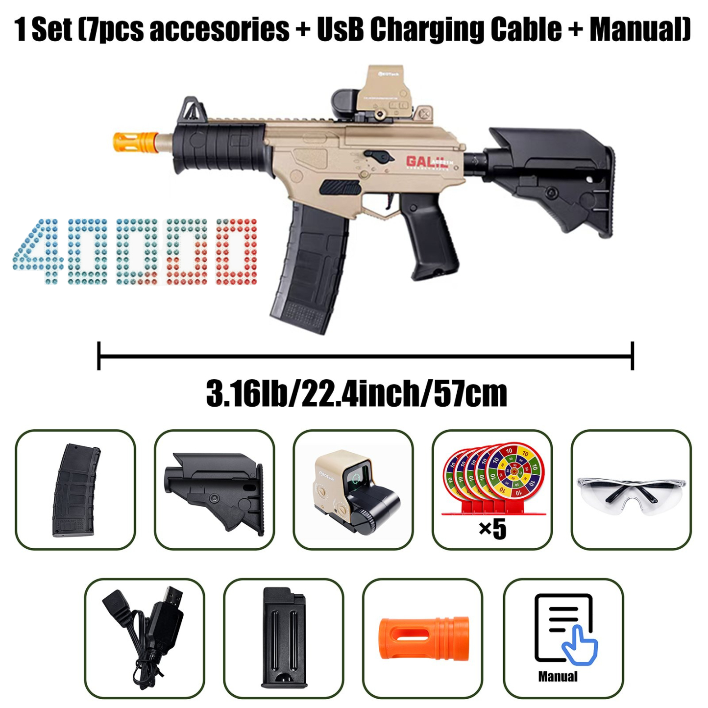 Electric Gel Splat Blaster, Splatter Ball Blaster Automatic and Manual with 80,000 Gels for Outdoor Activities-Fighting Shooting Team Game Ages 14+