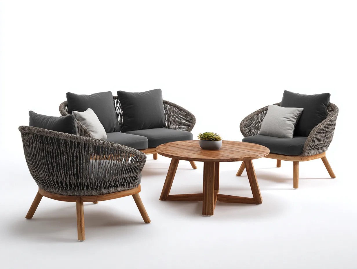 Divani da esterno - corda-legno-poliestere - 176 x 84 x 80 cm - legno-grigio - stile moderno-Panorionest