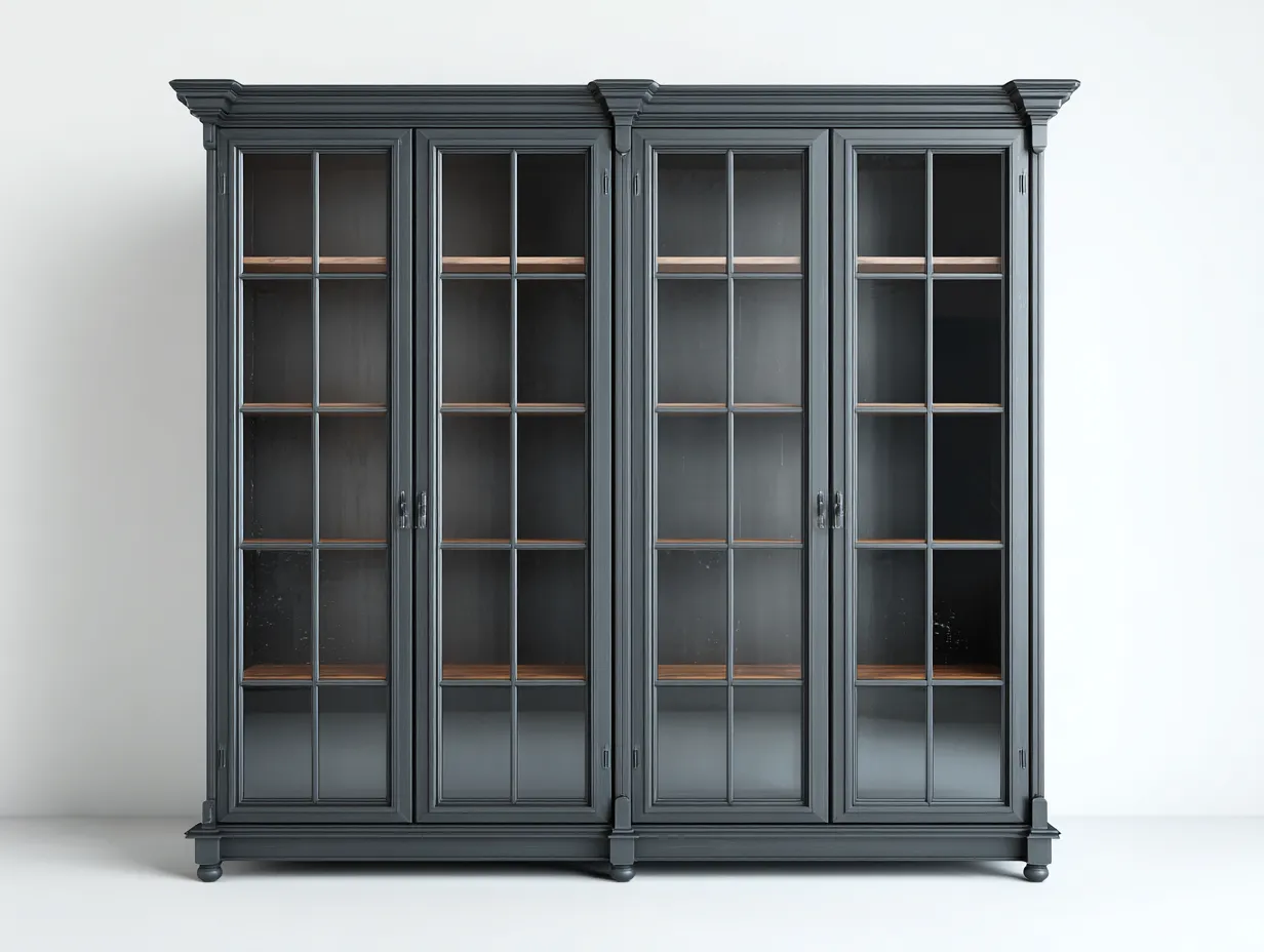 Vetrina - legno-vetro - 190x42x205 cm - grigio scuro-noce - stile classico-Panorionest