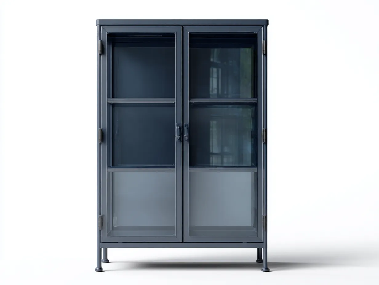 Vetrina - metallo-vetro - 92x41x168 cm - blu scuro - stile moderno-Panorionest
