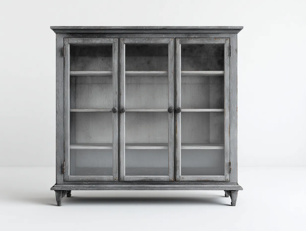 Vetrina - legno-vetro - 148x38x162 cm - grigio vintage - stile rustico-Panorionest