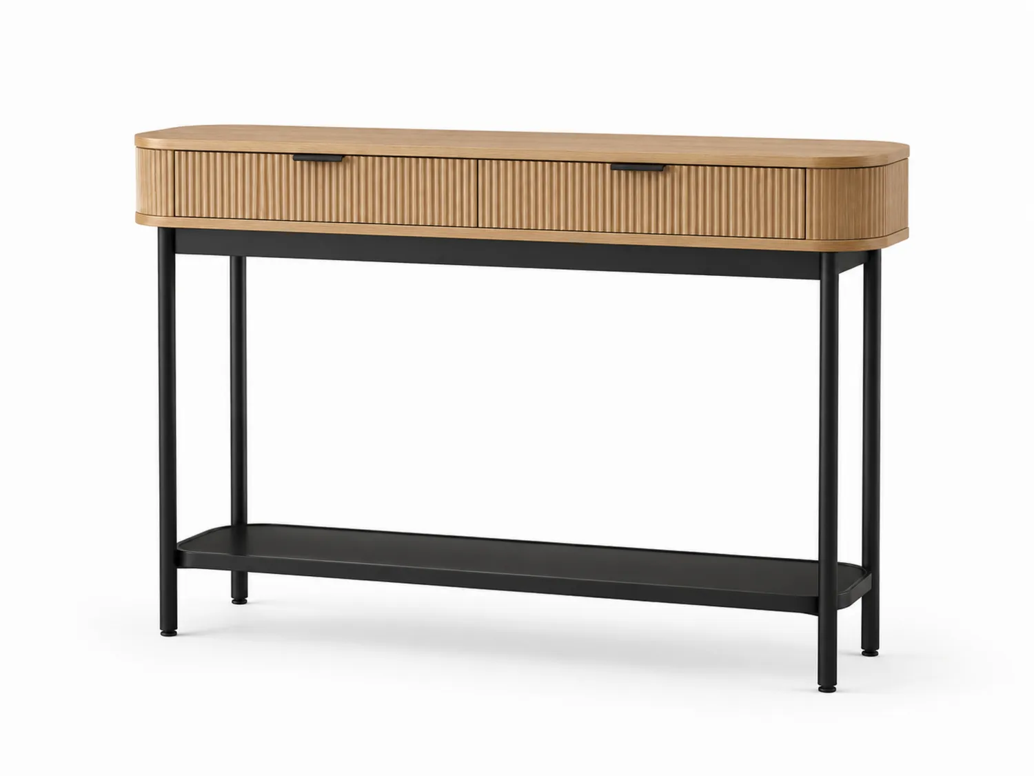 Konsola z drewna dębowego i metalu 120x30x75 cm Dębowa/Czarna