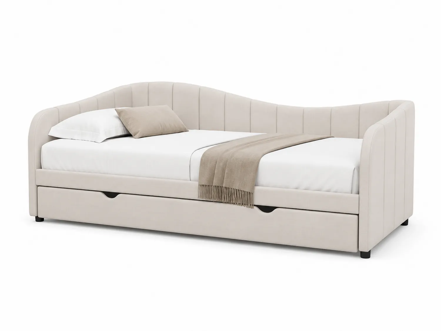 Łóżko dzienne welurowe z szufladą krem 200 cm