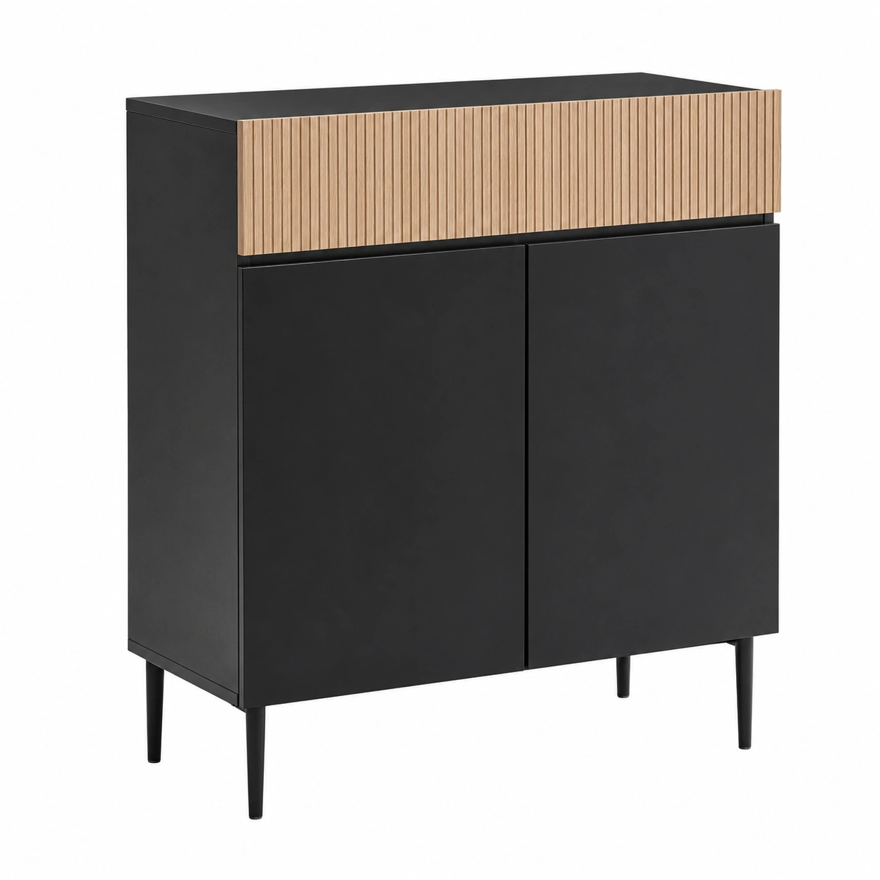Armario Moderno Negro con Detalles de Madera y 2 Puertas-SelviaHouse