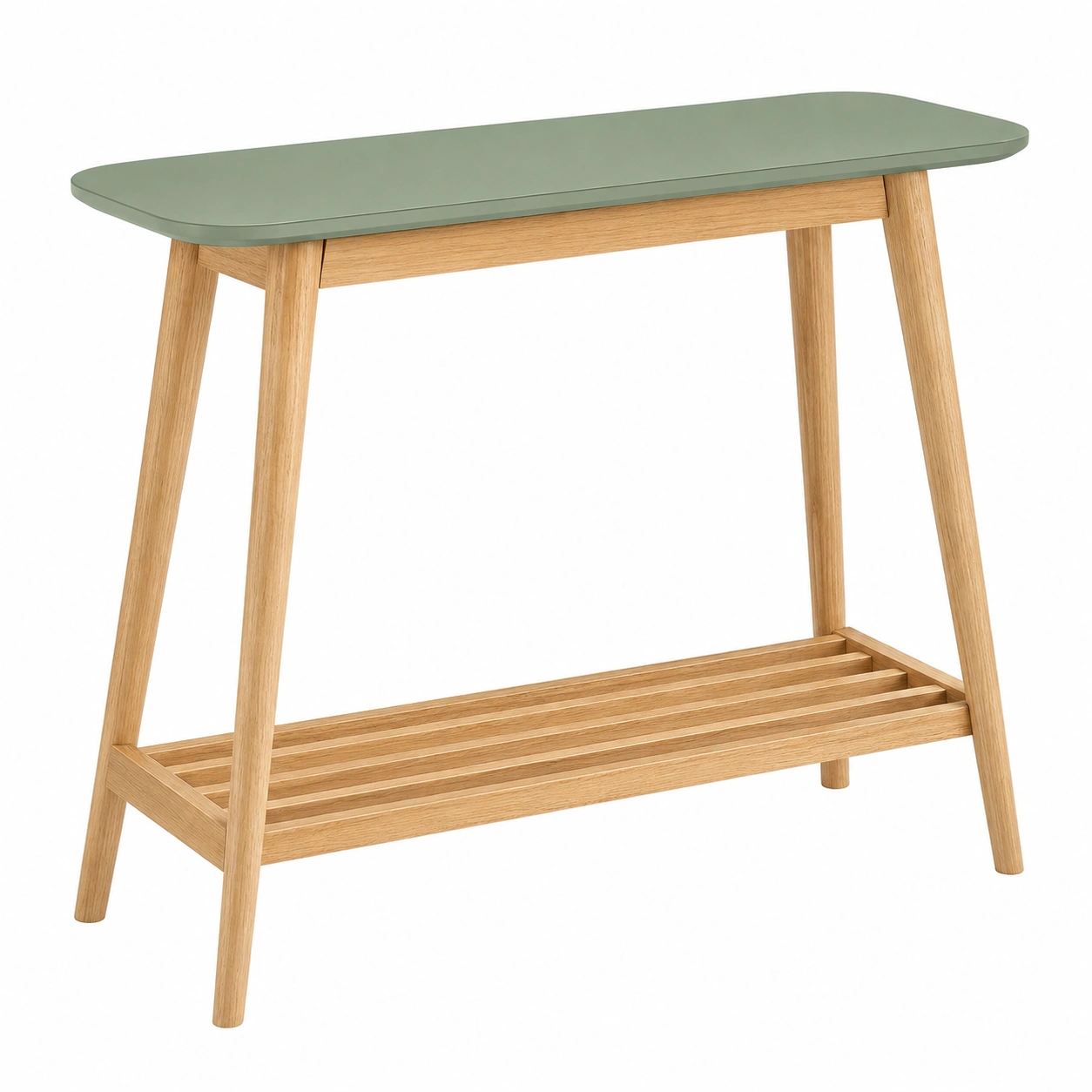 Mesa Consola Moderna Verde y Madera con Estante Inferior-SelviaHouse