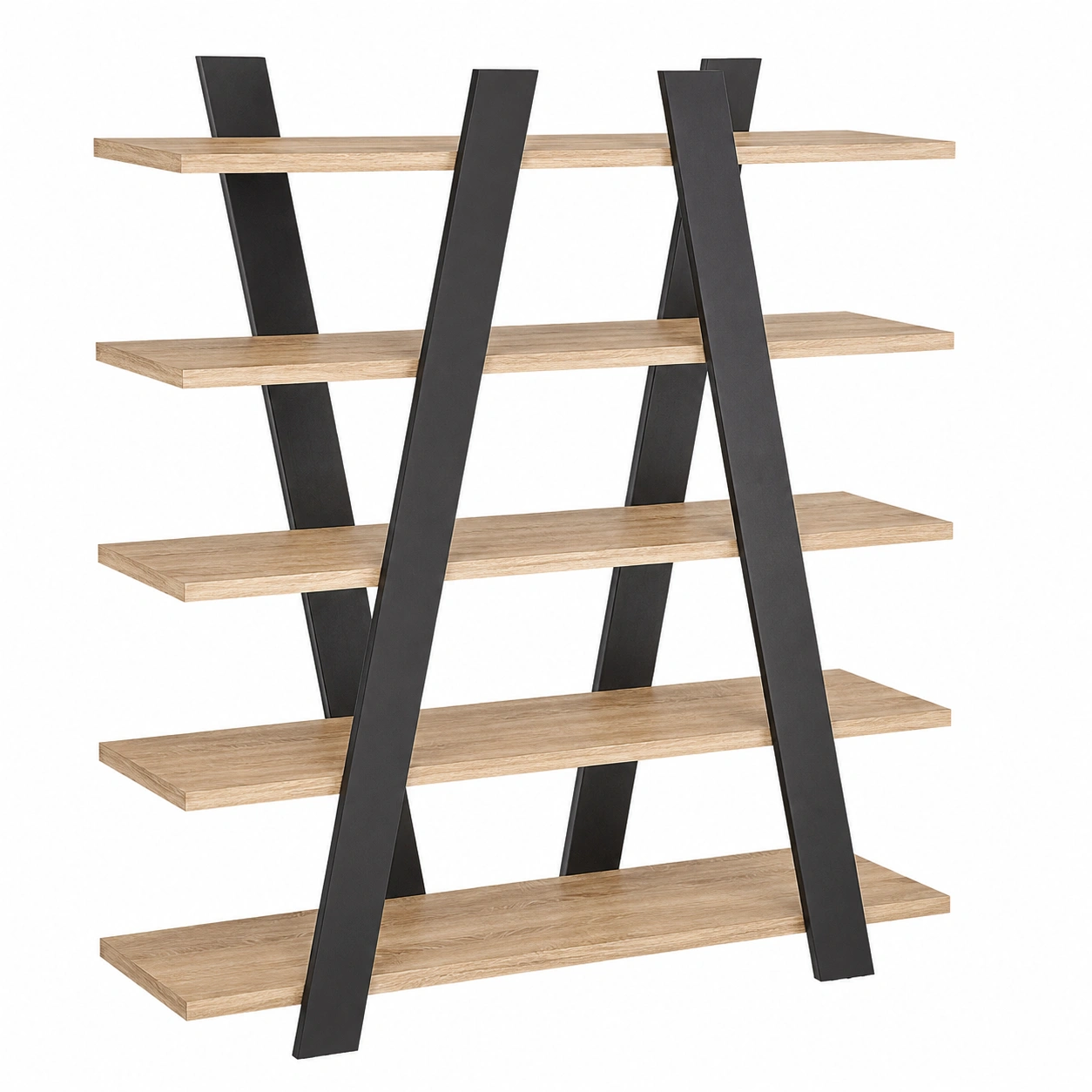 Estanteria industrial de 5 niveles con estructura geometrica negra-SelviaHouse