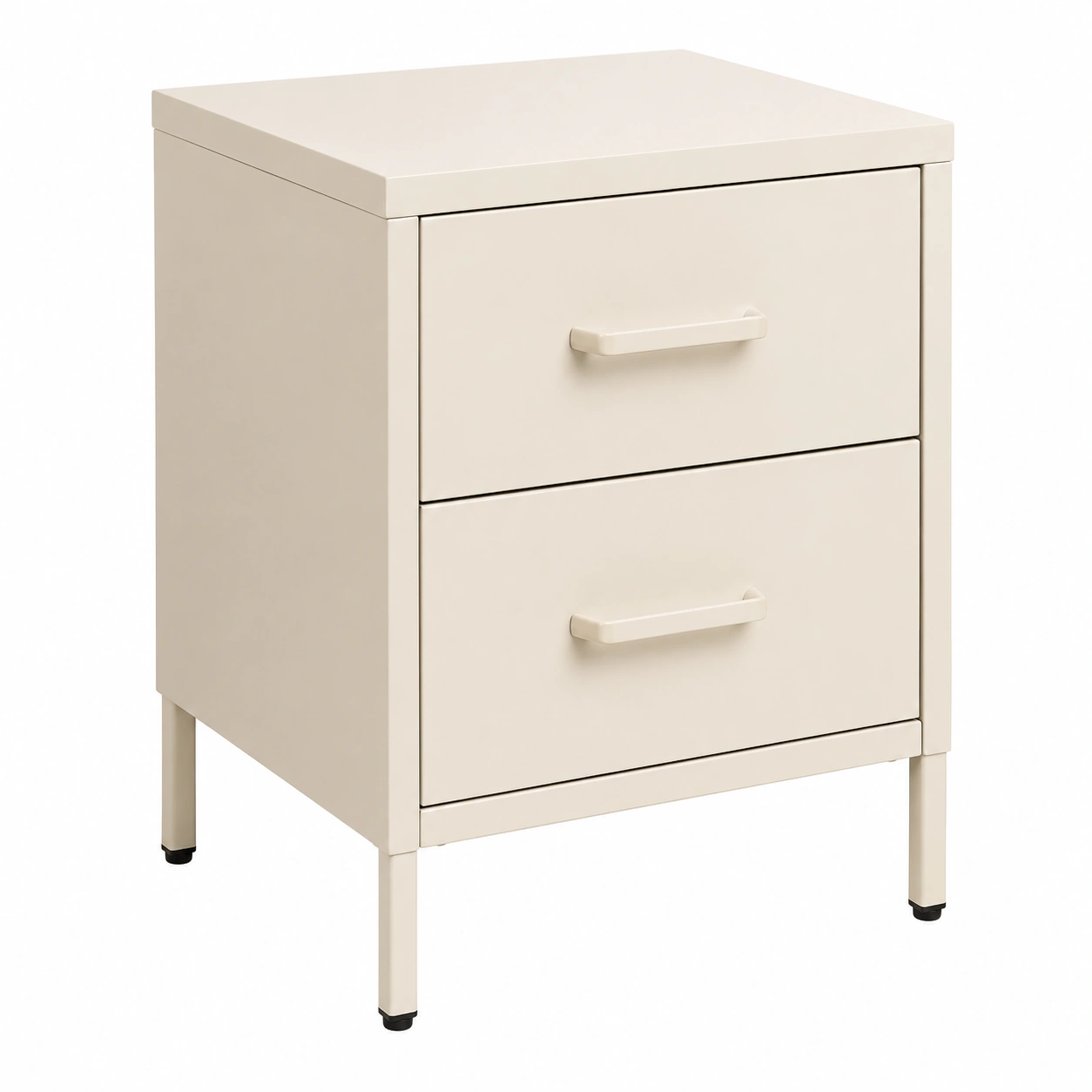 Mesita de noche minimalista de 2 cajones en metal Beige crema-SelviaHouse