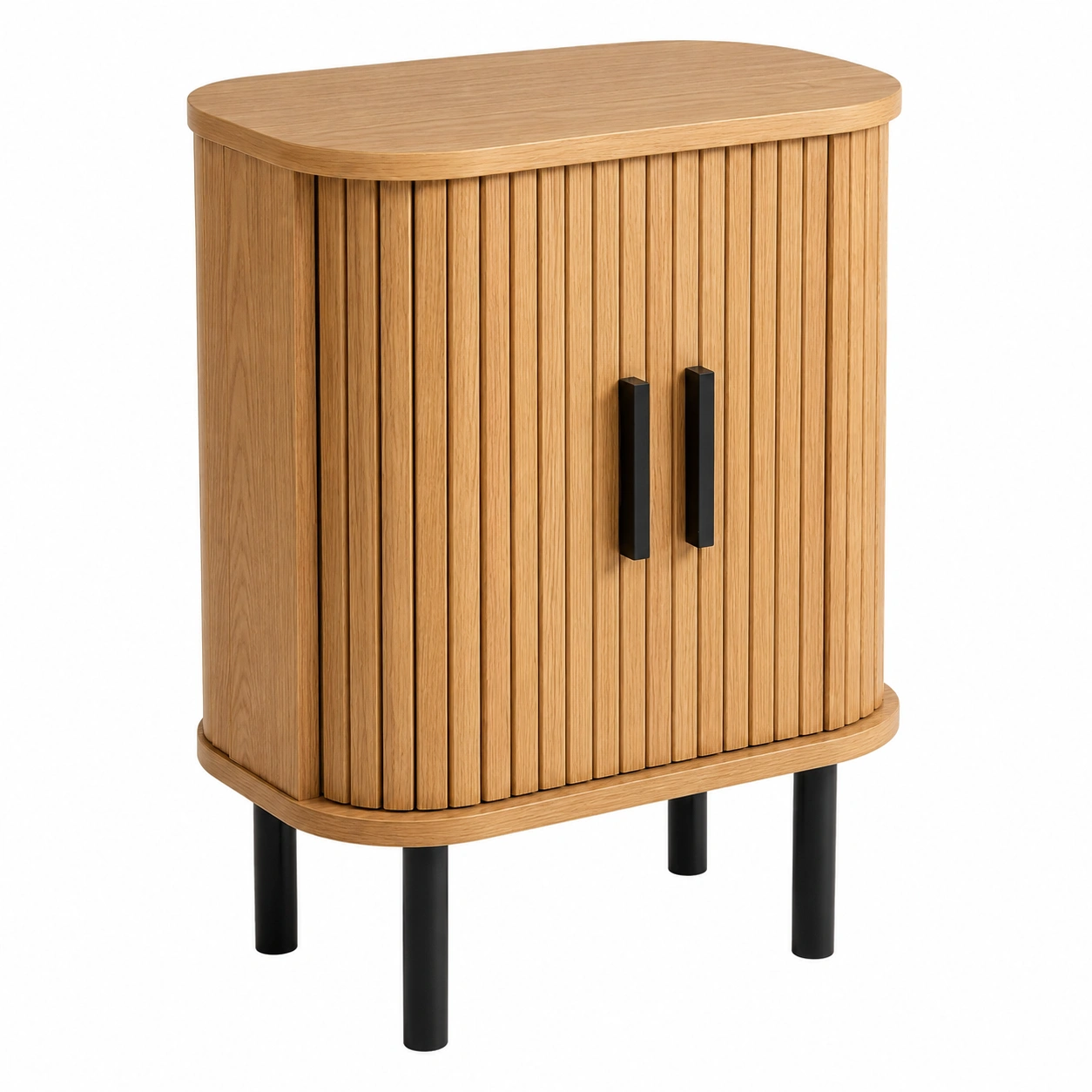 Armario Bajo de Madera con Puertas de Listones y Patas Metalicas Moderno Color Natural-SelviaHouse