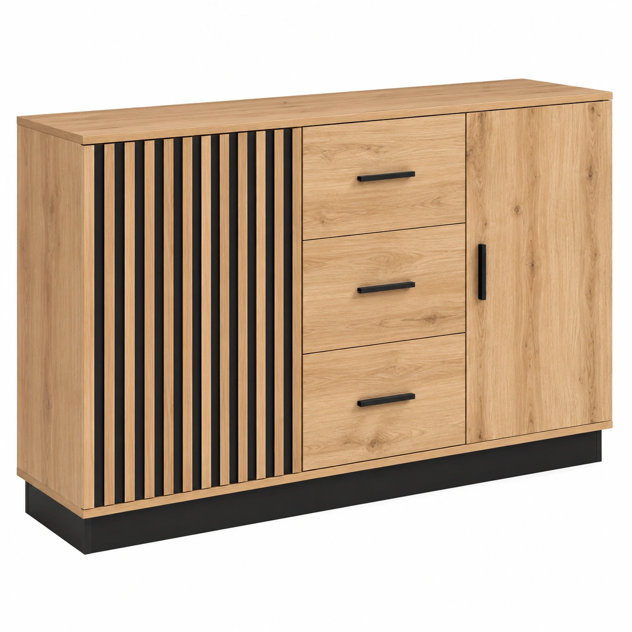 Aparador Moderno de Madera con Panel Listado y 3 Cajones de Almacenamiento-SelviaRoom
