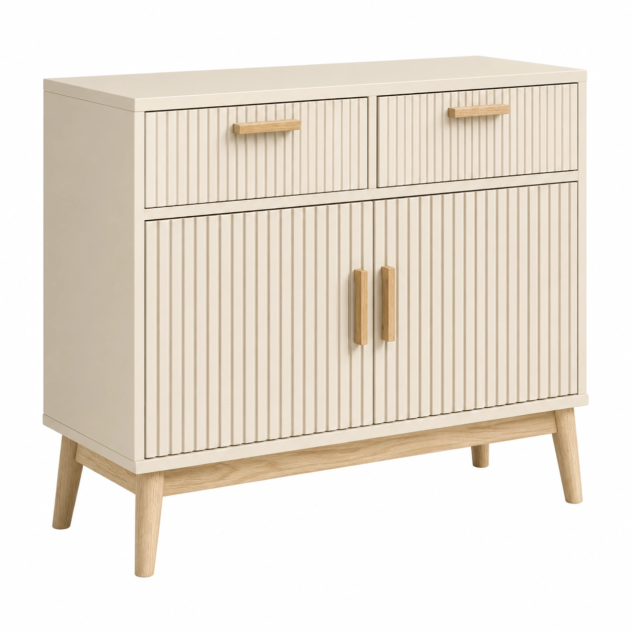 Aparador Compacto Beige Arena con Puertas Ranuradas y Cajones Superiores-SelviaRoom