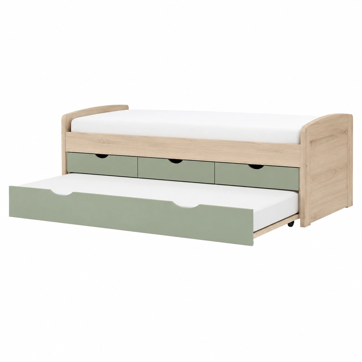 Cama Nido Infantil de Madera con Cajones y Cama Extra Verde Salvia-SelviaRoom