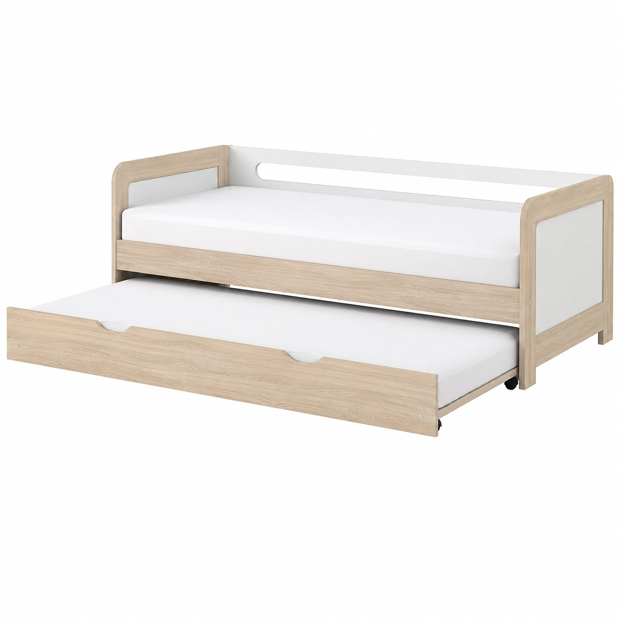 Cama Nido Infantil de Madera Beige con Cama Extraible y Barandilla Lateral-SelviaRoom