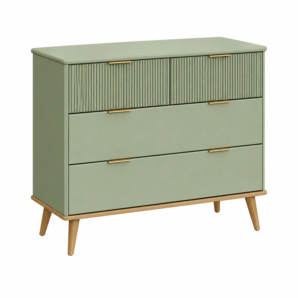 Comoda moderna de almacenamiento con 4 cajones y patas de madera nordica-SelviaRoom