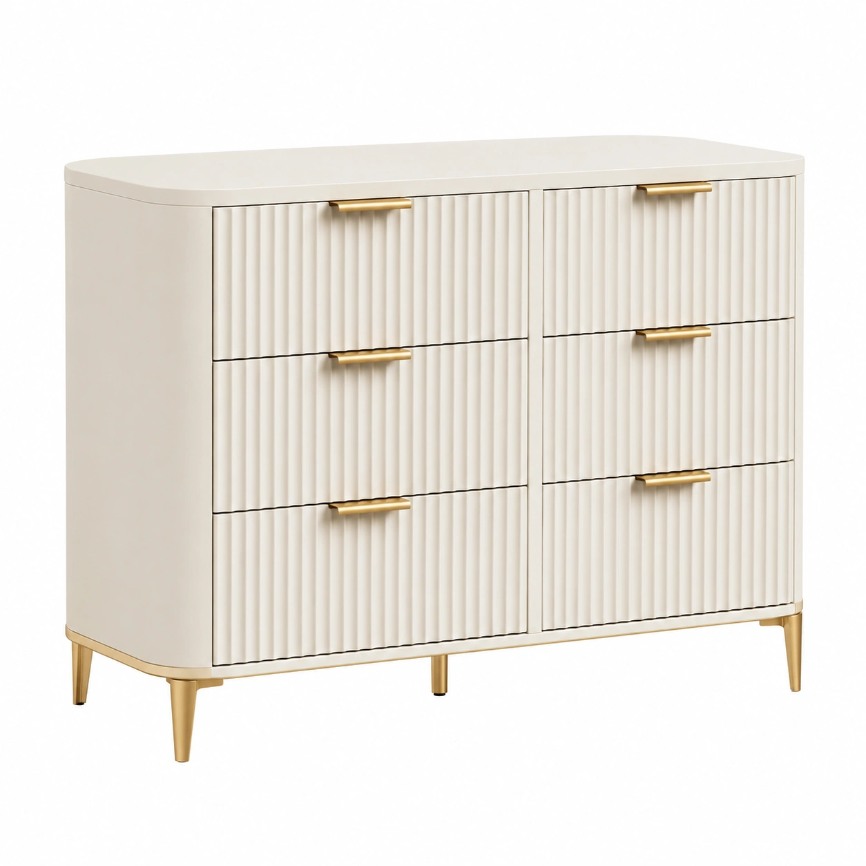 Comoda Moderna de 6 Cajones con Diseno Ondulado y Patas Doradas-SelviaRoom
