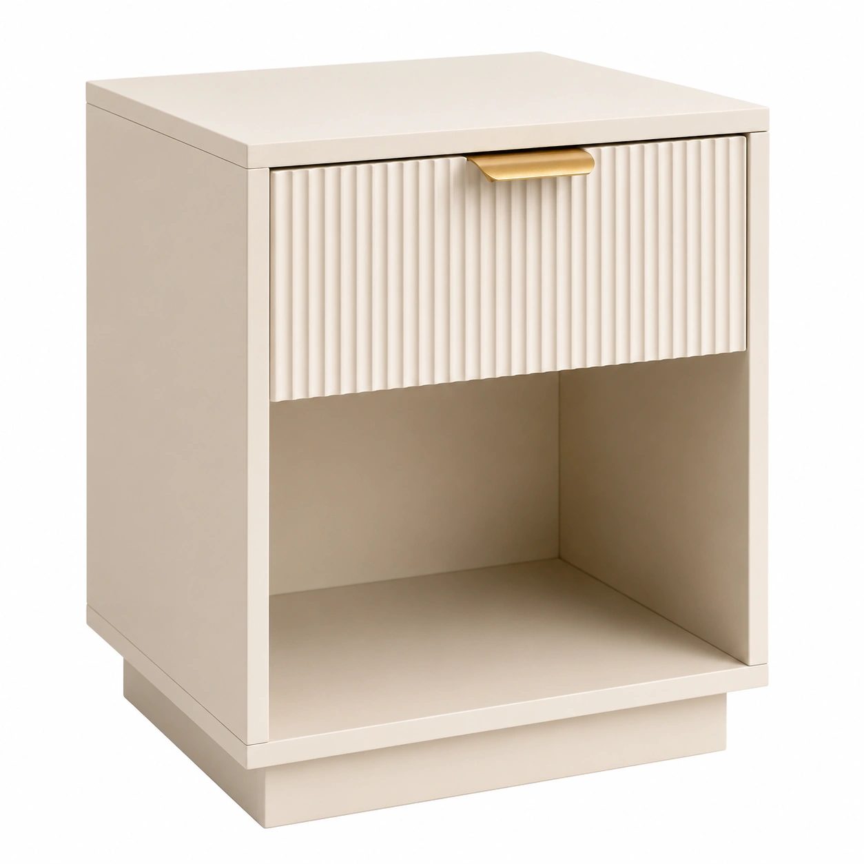 Mesita de Noche Moderna con Cajon Texturizado y Estante Abierto Beige-SelviaRoom