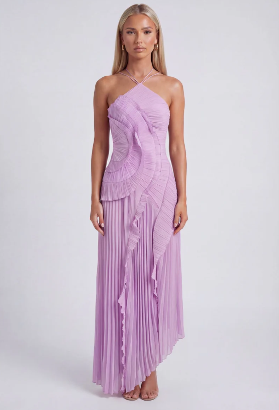 Alessia Frills Halter Neck Maxi Dress