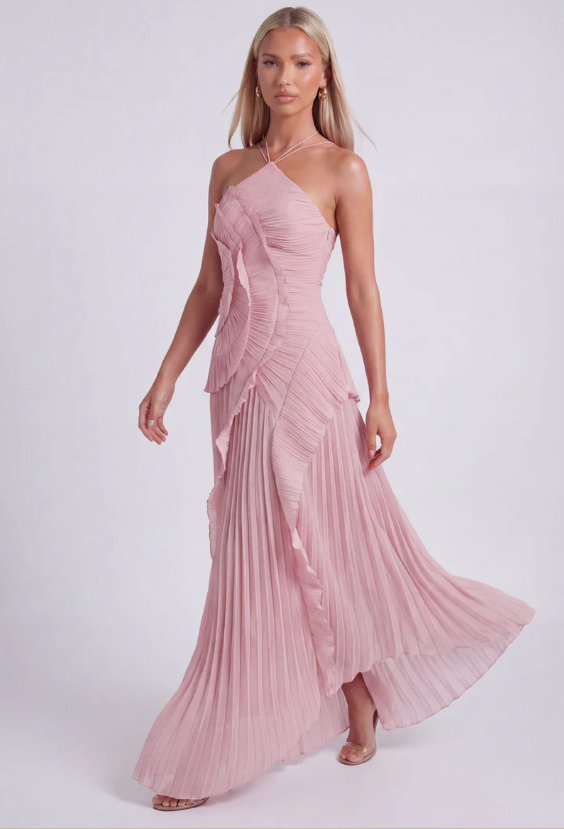 Alessia Frills Halter Neck Maxi Dress