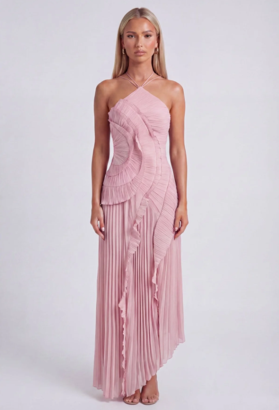 Alessia Frills Halter Neck Maxi Dress