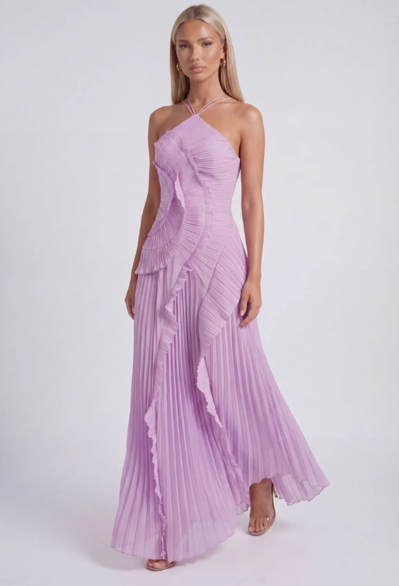 Alessia Frills Halter Neck Maxi Dress