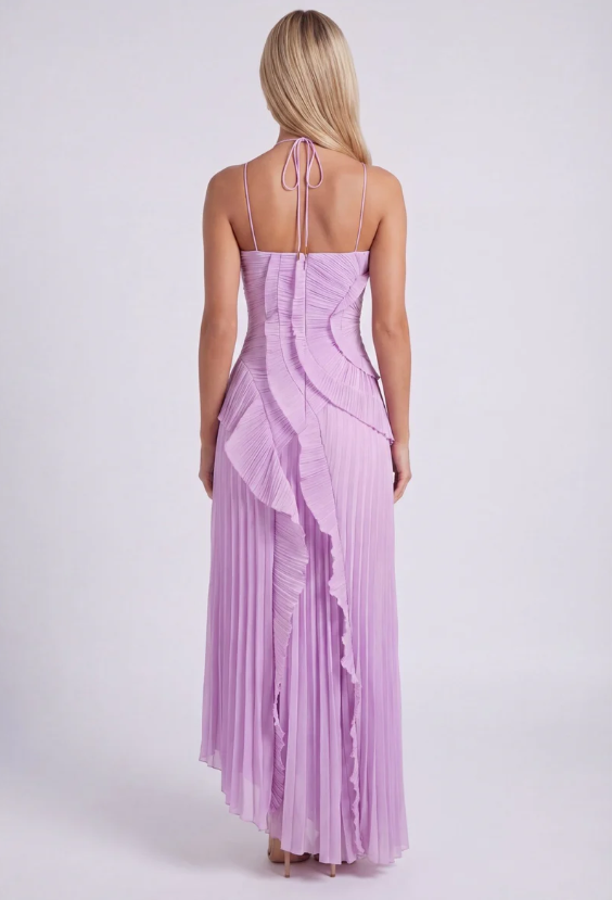 Alessia Frills Halter Neck Maxi Dress