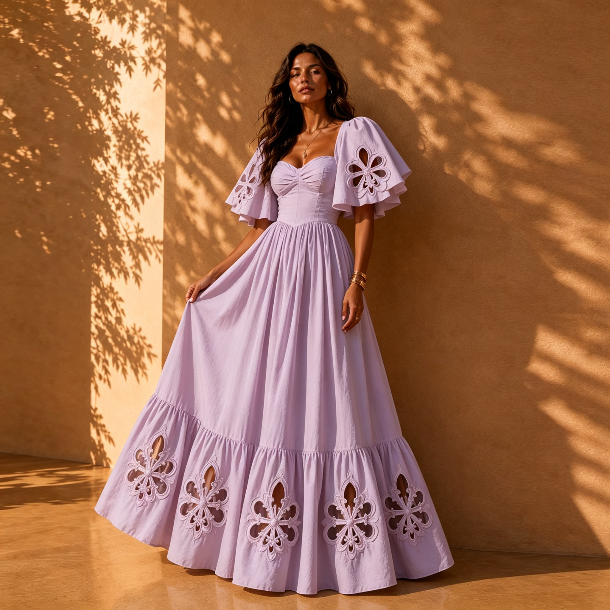 Elara Lavender Cut-Out Flutter Sleeve Maxi Dress