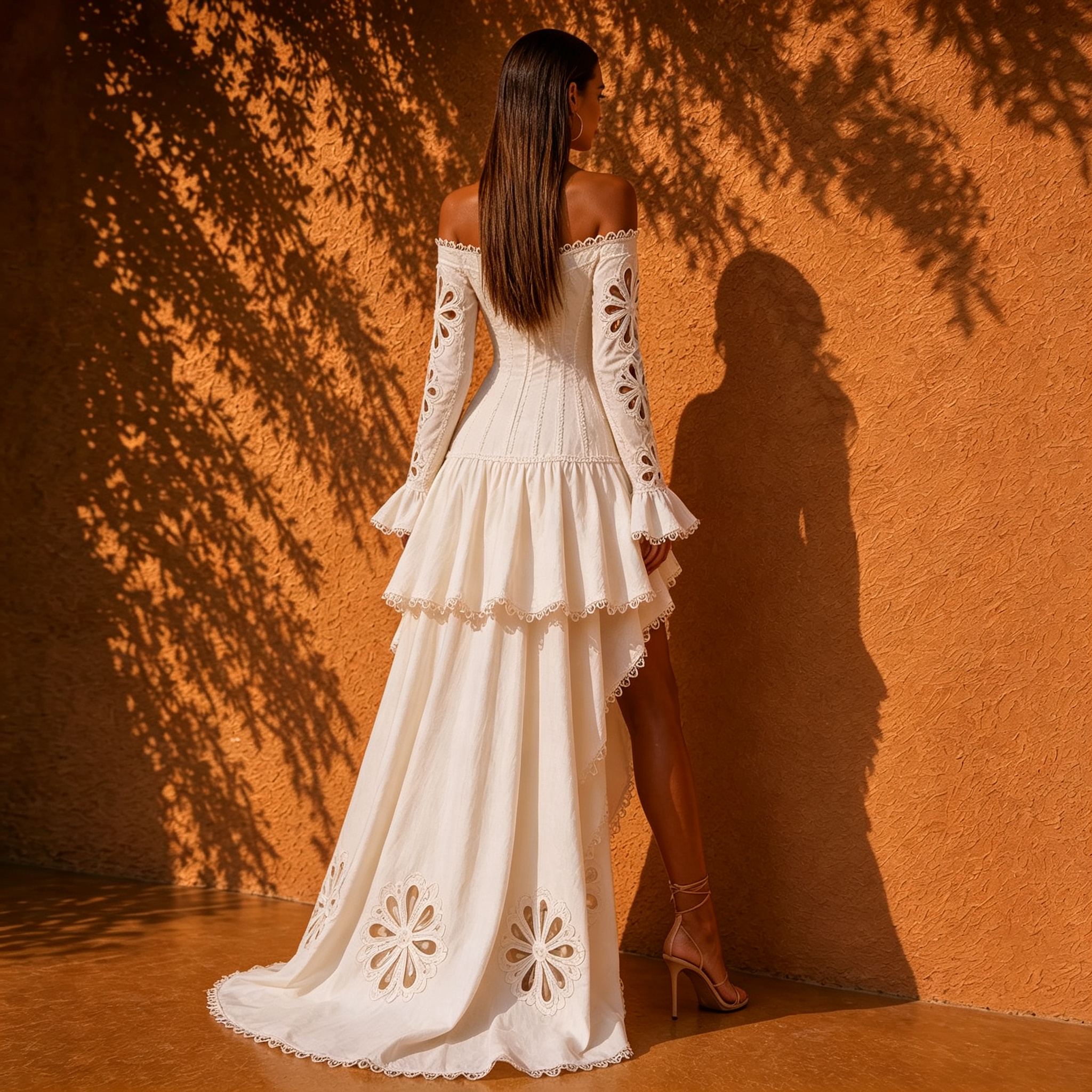 Aria White Lace Off-Shoulder High-Low Dress