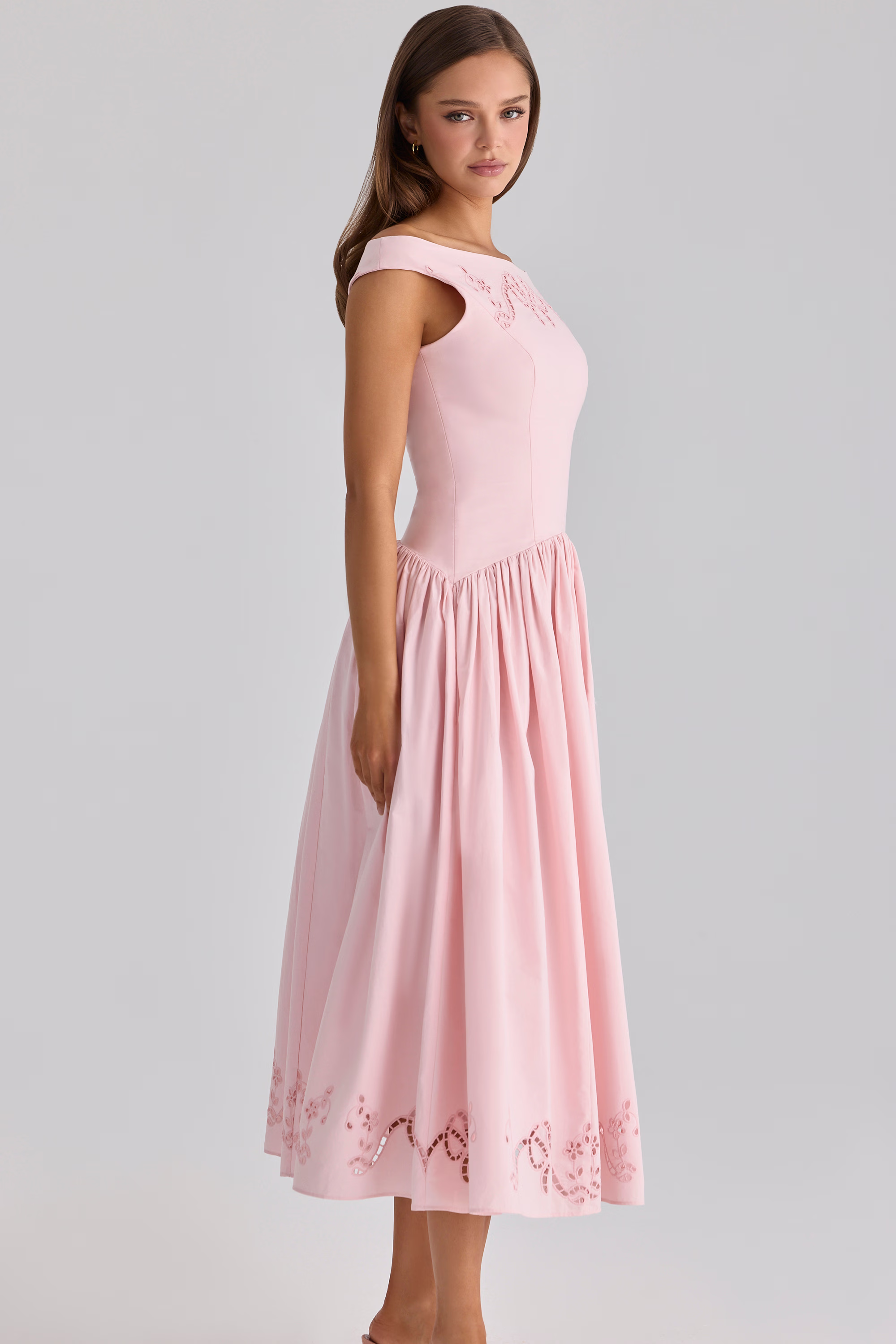 Elizabeth Off-Shoulder Lace Hollow-Out Midi Dress