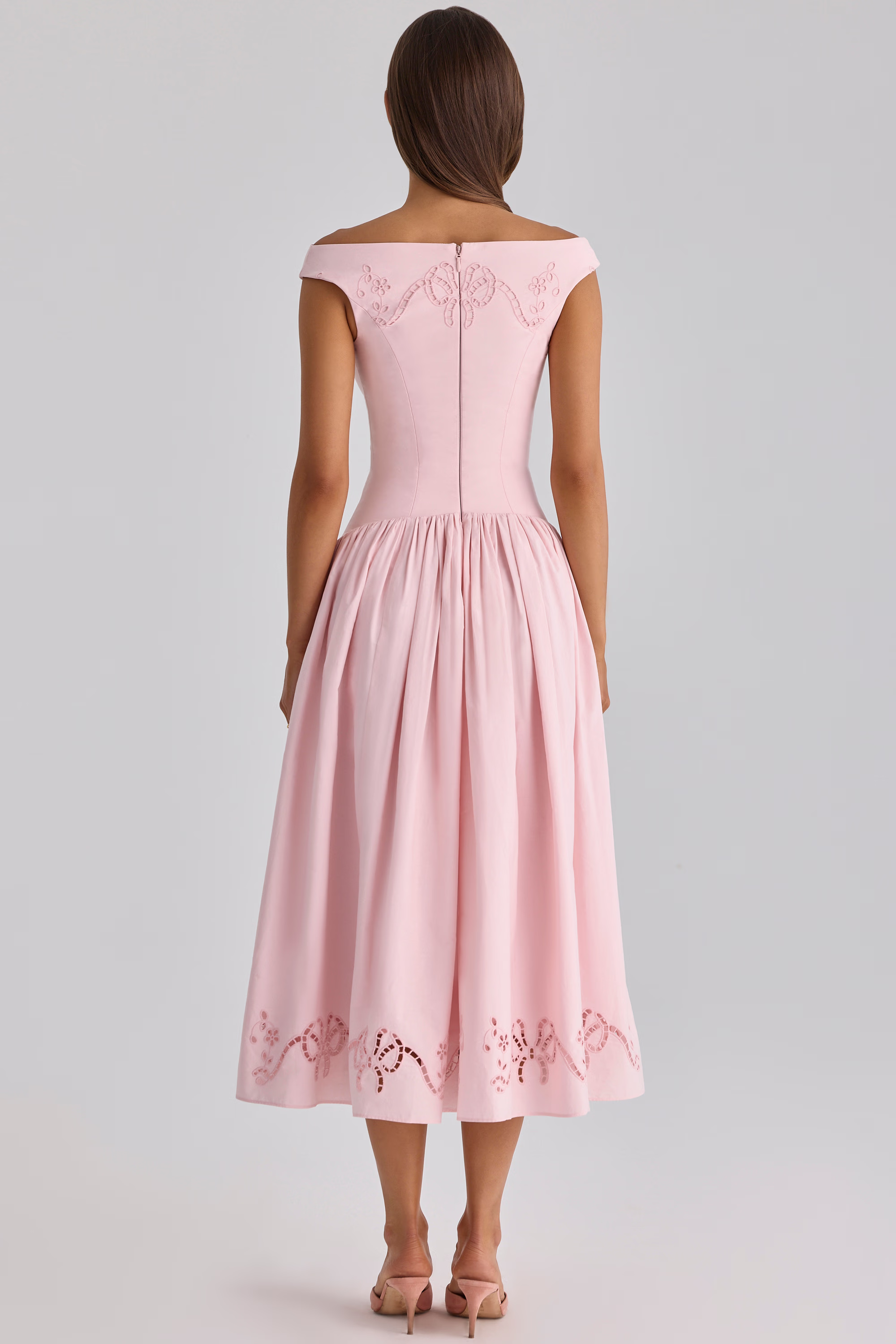 Elizabeth Off-Shoulder Lace Hollow-Out Midi Dress