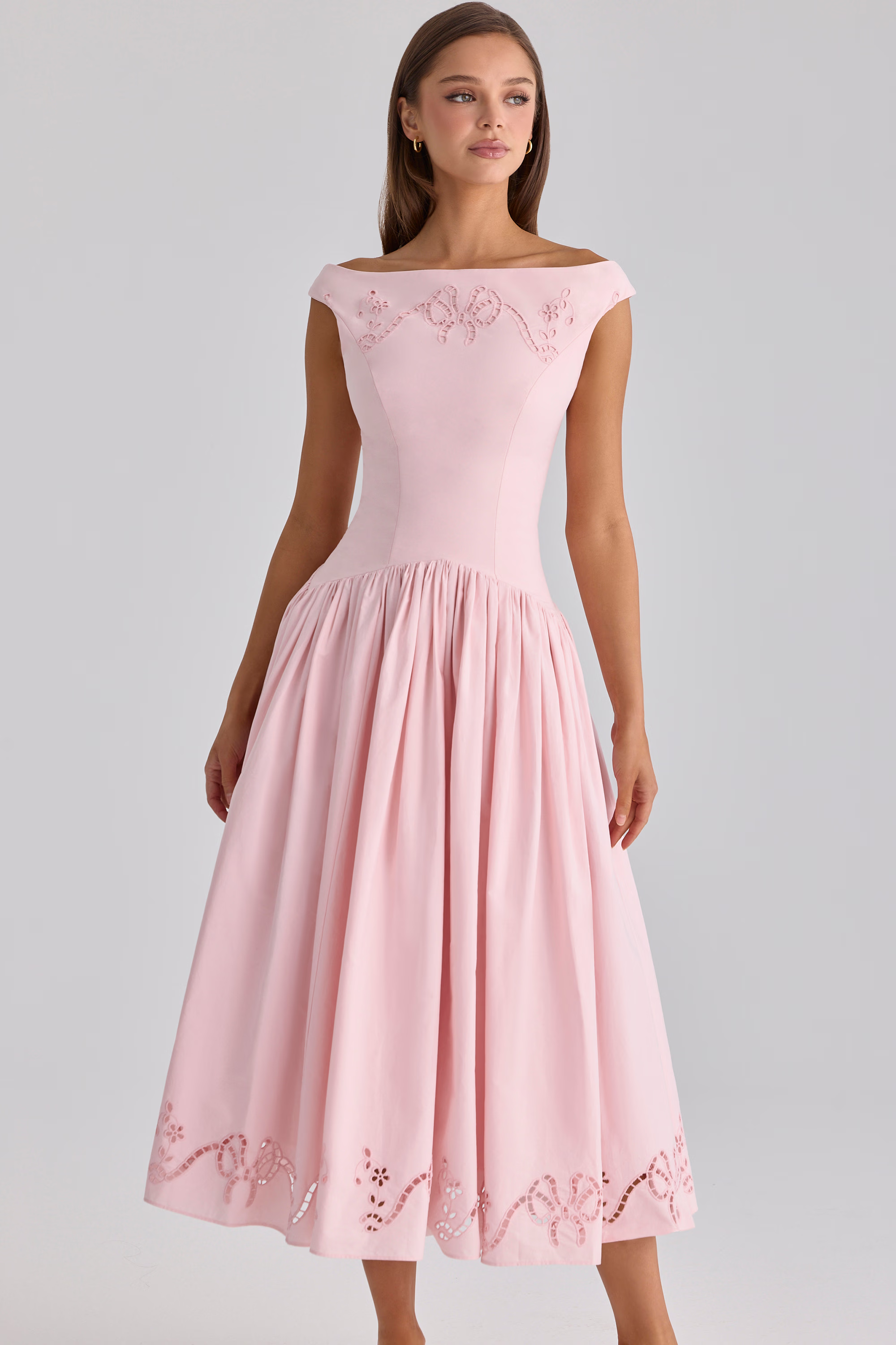 Elizabeth Off-Shoulder Lace Hollow-Out Midi Dress