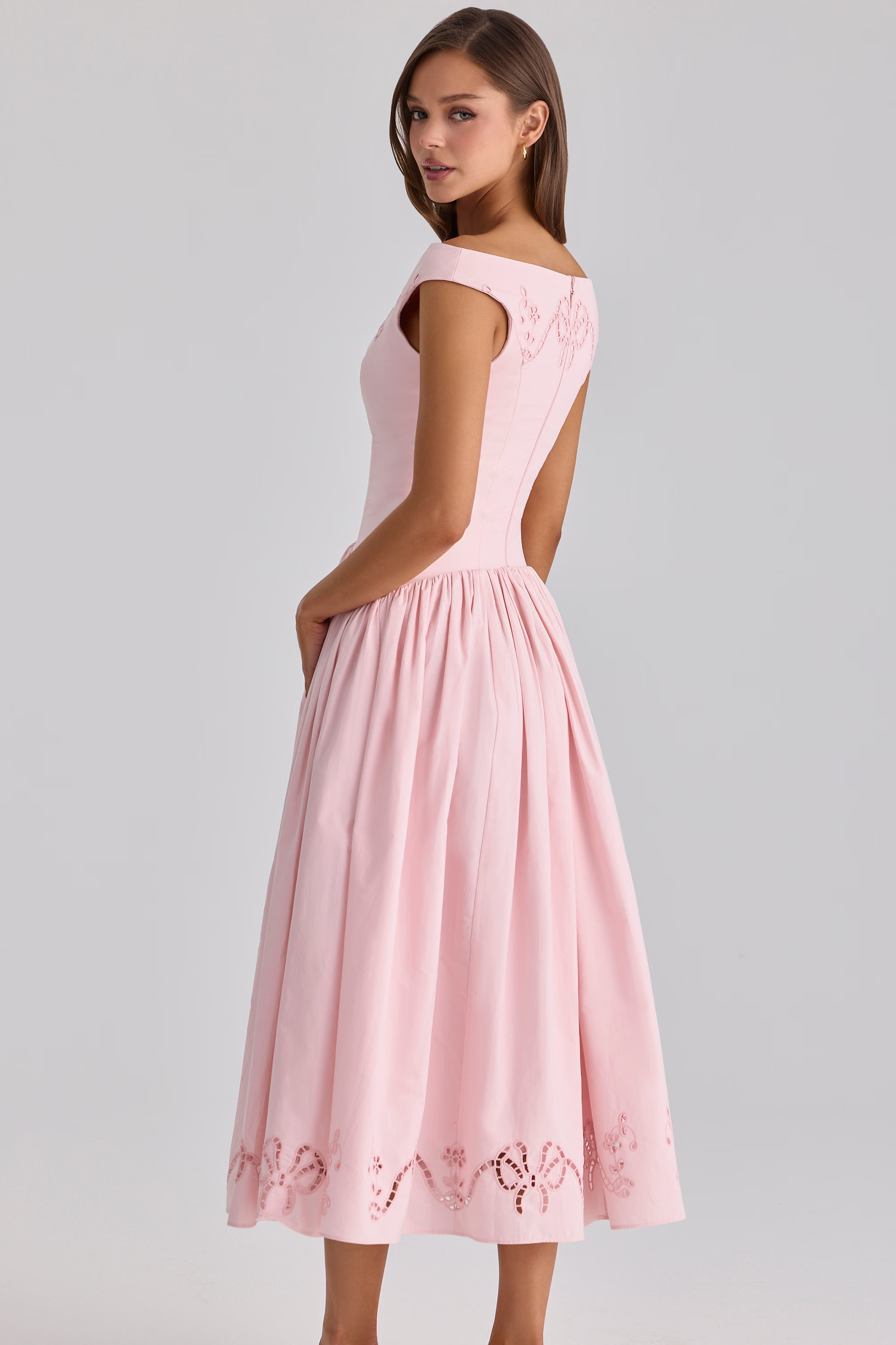 Elizabeth Off-Shoulder Lace Hollow-Out Midi Dress