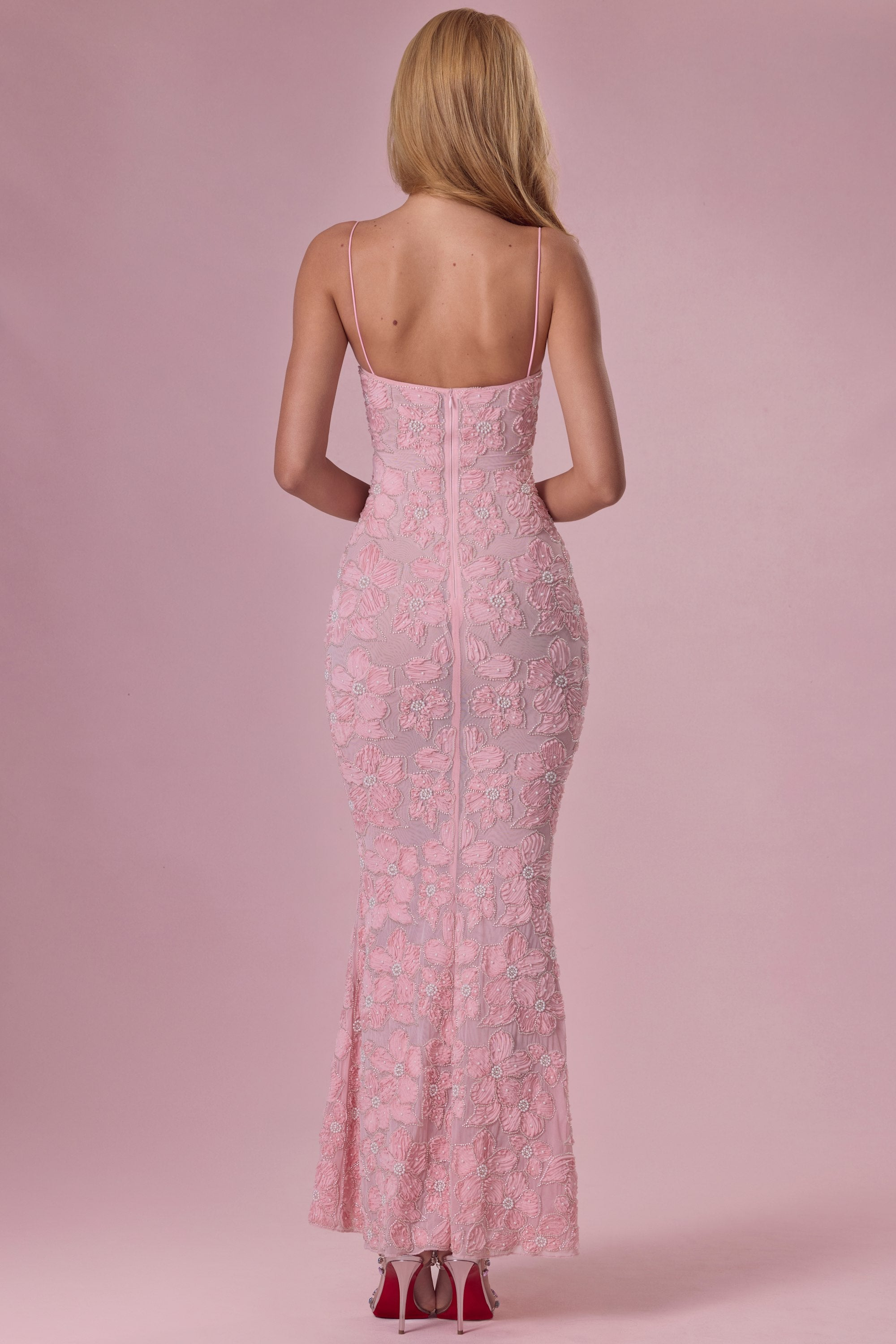 Embellished Square Neck Maxi Dress in Sky